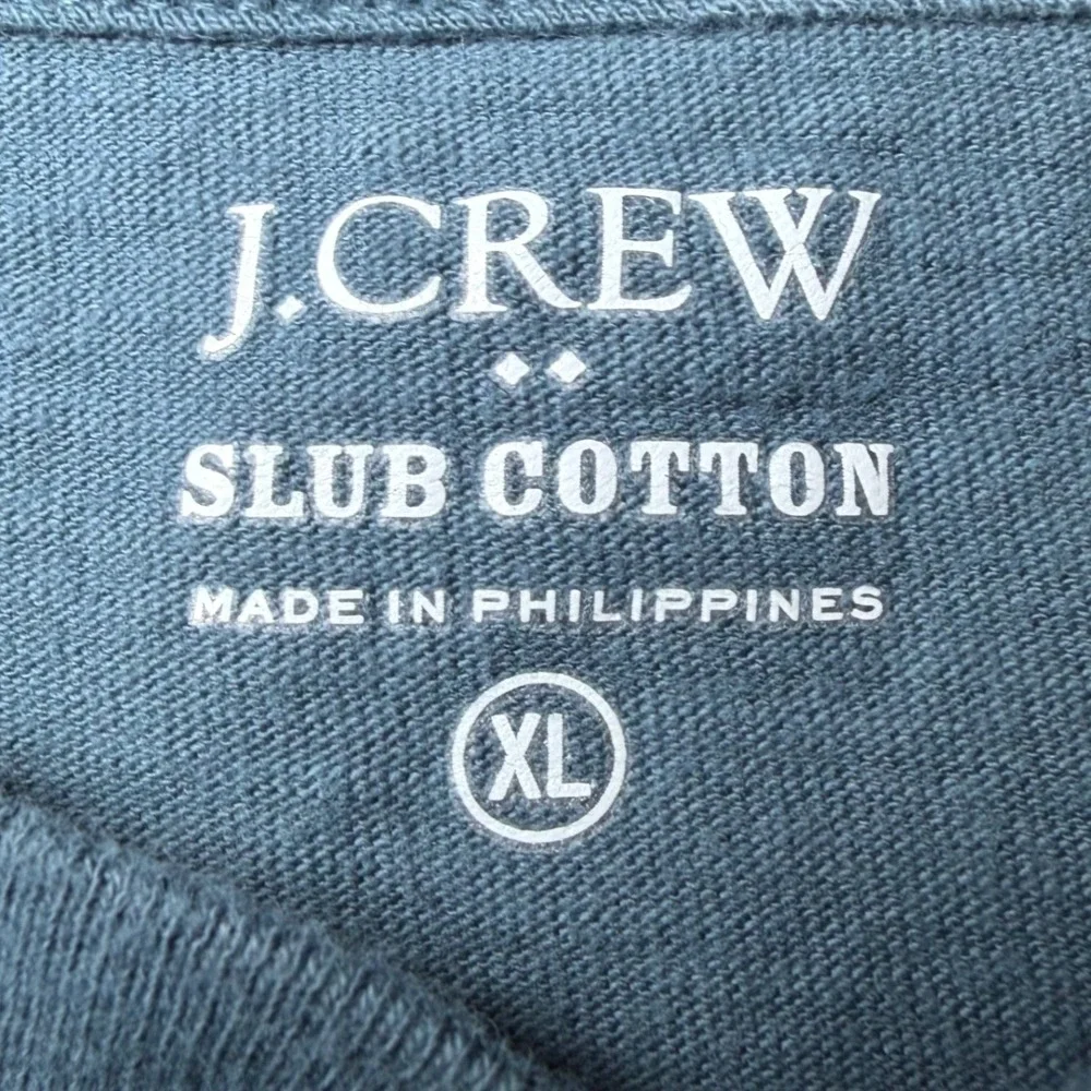 J Crew Mens Size XL Slub Cotton Henley Shirt Blue Short Sleeve Casual Tee Preppy
